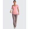 imageG4Free Lightweight Maternity Shirts Short Sleeve V Neck Pregnancy Workout Tops Side Ruched Stretchy Yoga Lounge TeesPink