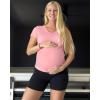 imageG4Free Lightweight Maternity Shirts Short Sleeve V Neck Pregnancy Workout Tops Side Ruched Stretchy Yoga Lounge TeesPink