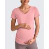 imageG4Free Lightweight Maternity Shirts Short Sleeve V Neck Pregnancy Workout Tops Side Ruched Stretchy Yoga Lounge TeesPink