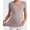 imageG4Free Lightweight Maternity Shirts Short Sleeve V Neck Pregnancy Workout Tops Side Ruched Stretchy Yoga Lounge TeesPurple