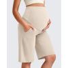 imageG4Free Maternity Athletic Shorts with Pockets Over The Belly Stretchy Workout Pants Pregnancy Wide Leg Bermuda CasualLight Khaki