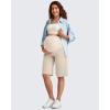 imageG4Free Maternity Athletic Shorts with Pockets Over The Belly Stretchy Workout Pants Pregnancy Wide Leg Bermuda CasualLight Khaki