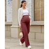 imageG4Free Maternity Pants Over The Belly Yoga Dress Work Pregnancy Pants Stretchy Lounge Wide Leg Trousers with PocketsDark Burgundy