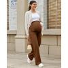 imageG4Free Maternity Pants Over The Belly Yoga Dress Work Pregnancy Pants Stretchy Lounge Wide Leg Trousers with PocketsDark Coffee