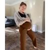 imageG4Free Maternity Pants Over The Belly Yoga Dress Work Pregnancy Pants Stretchy Lounge Wide Leg Trousers with PocketsDark Coffee
