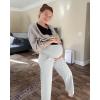 imageG4Free Maternity Pants Over The Belly Yoga Dress Work Pregnancy Pants Stretchy Lounge Wide Leg Trousers with PocketsLight Gray