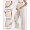 imageG4Free Maternity Pants Over The Belly Yoga Dress Work Pregnancy Pants Stretchy Lounge Wide Leg Trousers with PocketsLight Khaki