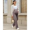 imageG4Free Maternity Pants Over The Belly Yoga Dress Work Pregnancy Pants Stretchy Lounge Wide Leg Trousers with PocketsTaupe