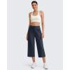 imageG4Free Ribbed Wide Leg Yoga Pants for Women Drawstring Elastic Waist Loose Casual Capris with PocketsDark Navy