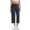 imageG4Free Ribbed Wide Leg Yoga Pants for Women Drawstring Elastic Waist Loose Casual Capris with PocketsDark Navy