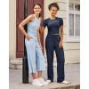 imageG4Free Ribbed Wide Leg Yoga Pants for Women with Pockets Drawstring High Waist Casual Lounge Pants PetiteRegularTallDark Navy
