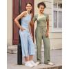 imageG4Free Ribbed Wide Leg Yoga Pants for Women with Pockets Drawstring High Waist Casual Lounge Pants PetiteRegularTallGray Olive