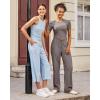 imageG4Free Ribbed Wide Leg Yoga Pants for Women with Pockets Drawstring High Waist Casual Lounge Pants PetiteRegularTallTaupe