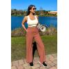imageG4Free Women Casual Ribbed Wide Leg Pants with Pockets Lightweight High Waist Yoga Pants PetiteRegularTallBurnt Orange