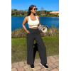 imageG4Free Women Casual Ribbed Wide Leg Pants with Pockets Lightweight High Waist Yoga Pants PetiteRegularTallDark Navy