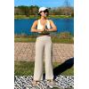 imageG4Free Women Casual Ribbed Wide Leg Pants with Pockets Lightweight High Waist Yoga Pants PetiteRegularTallLight Khaki