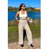 imageG4Free Women Casual Ribbed Wide Leg Pants with Pockets Lightweight High Waist Yoga Pants PetiteRegularTallLight Khaki