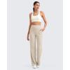 imageG4Free Women Casual Ribbed Wide Leg Pants with Pockets Lightweight High Waist Yoga Pants PetiteRegularTallLight Khaki