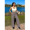 imageG4Free Women Casual Ribbed Wide Leg Pants with Pockets Lightweight High Waist Yoga Pants PetiteRegularTallTaupe