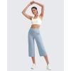 imageG4Free Womens Ribbed Wide Leg Yoga Capri Pants High Waist Summer Lightweight Loose Cropped Pants with PocketsBlue Willow
