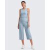 imageG4Free Womens Ribbed Wide Leg Yoga Capri Pants High Waist Summer Lightweight Loose Cropped Pants with PocketsBlue Willow