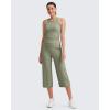 imageG4Free Womens Ribbed Wide Leg Yoga Capri Pants High Waist Summer Lightweight Loose Cropped Pants with PocketsGray Olive