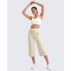 imageG4Free Womens Ribbed Wide Leg Yoga Capri Pants High Waist Summer Lightweight Loose Cropped Pants with PocketsLight Khaki