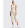 imageG4Free Womens Ribbed Wide Leg Yoga Capri Pants High Waist Summer Lightweight Loose Cropped Pants with PocketsLight Khaki