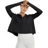 imageWomens UPF 50 Sun Protection Hoodie Shirts Lightweight Quick Dry Long Sleeve Zip Jacket with Pocket Hiking OutdoorBlack