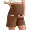 imageG4Free BareFeel Maternity Athletic Shorts with Pockets Over The Belly Workout Pants Comfy Summer Pregnancy ClothesDark Coffee