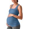 imageG4Free BareFeel Maternity Racerback Tank Tops with Built in Bra Ruched Sleeveless Square Neck Pregnancy Yoga Workout ShirtsBlue Gray