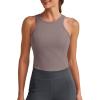 imageG4Free Barefeel Built in Bra Workout Tops for Women Removable Pads Longline Sport Bras Racerback Athletic Tank Yoga GymTaupe