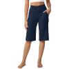 imageG4Free Capri Pants for Women 14quot Knee Length Wide Leg Yoga Capris Dressy Casual Summer Crop Pants with PocketsDark Navy