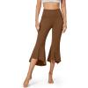 imageG4Free Capri Pants for Women Stretch Yoga Dress Pants with Pockets Ruffle Bell Bottom Athletic Work LeggingsDark Coffee