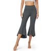 imageG4Free Capri Pants for Women Stretch Yoga Dress Pants with Pockets Ruffle Bell Bottom Athletic Work LeggingsDeep Grey