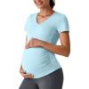 imageG4Free Lightweight Maternity Shirts Short Sleeve V Neck Pregnancy Workout Tops Side Ruched Stretchy Yoga Lounge TeesLight Blue