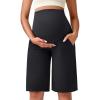 imageG4Free Maternity Athletic Shorts with Pockets Over The Belly Stretchy Workout Pants Pregnancy Wide Leg Bermuda CasualBlack