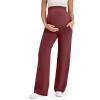 imageG4Free Maternity Pants Over The Belly Yoga Dress Work Pregnancy Pants Stretchy Lounge Wide Leg Trousers with PocketsDark Burgundy