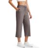 imageG4Free Ribbed Wide Leg Yoga Pants for Women Drawstring Elastic Waist Loose Casual Capris with PocketsTaupe