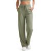 imageG4Free Ribbed Wide Leg Yoga Pants for Women with Pockets Drawstring High Waist Casual Lounge Pants PetiteRegularTallGray Olive
