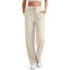 imageG4Free Ribbed Wide Leg Yoga Pants for Women with Pockets Drawstring High Waist Casual Lounge Pants PetiteRegularTallLight Khaki