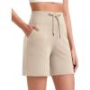 imageG4Free Womens Athletic Running Shorts High Waisted Bermuda Summer Casual Shorts for Golf Yoga with PocketsLight Khaki
