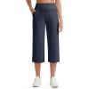 imageG4Free Womens Ribbed Wide Leg Yoga Capri Pants High Waist Summer Lightweight Loose Cropped Pants with PocketsDark Navy