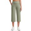 imageG4Free Womens Ribbed Wide Leg Yoga Capri Pants High Waist Summer Lightweight Loose Cropped Pants with PocketsGray Olive