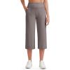 imageG4Free Womens Ribbed Wide Leg Yoga Capri Pants High Waist Summer Lightweight Loose Cropped Pants with PocketsTaupe