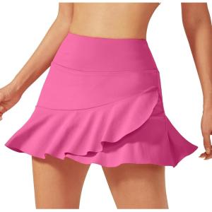 imageG4Free 15quot20quot Tennis Skirts for Women Golf Skorts with Pockets High Waist Ruffle Athletic Skirt Inner Shorts15rose Pink