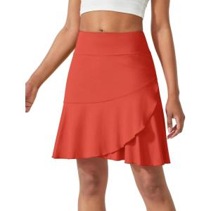 imageG4Free 15quot20quot Tennis Skirts for Women Golf Skorts with Pockets High Waist Ruffle Athletic Skirt Inner Shorts20rust Orange