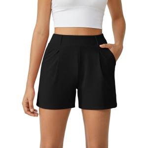 imageG4Free 2025 Trendy Shorts for Women Dressy Casual High Waisted Lounge Summer Pleated Shorts with PocketsBlack