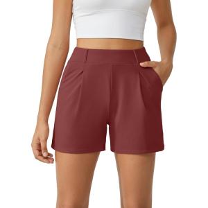 imageG4Free 2025 Trendy Shorts for Women Dressy Casual High Waisted Lounge Summer Pleated Shorts with PocketsDark Burgundy
