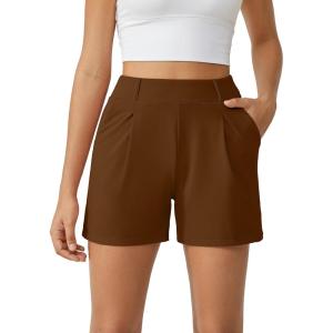 imageG4Free 2025 Trendy Shorts for Women Dressy Casual High Waisted Lounge Summer Pleated Shorts with PocketsDark Coffee